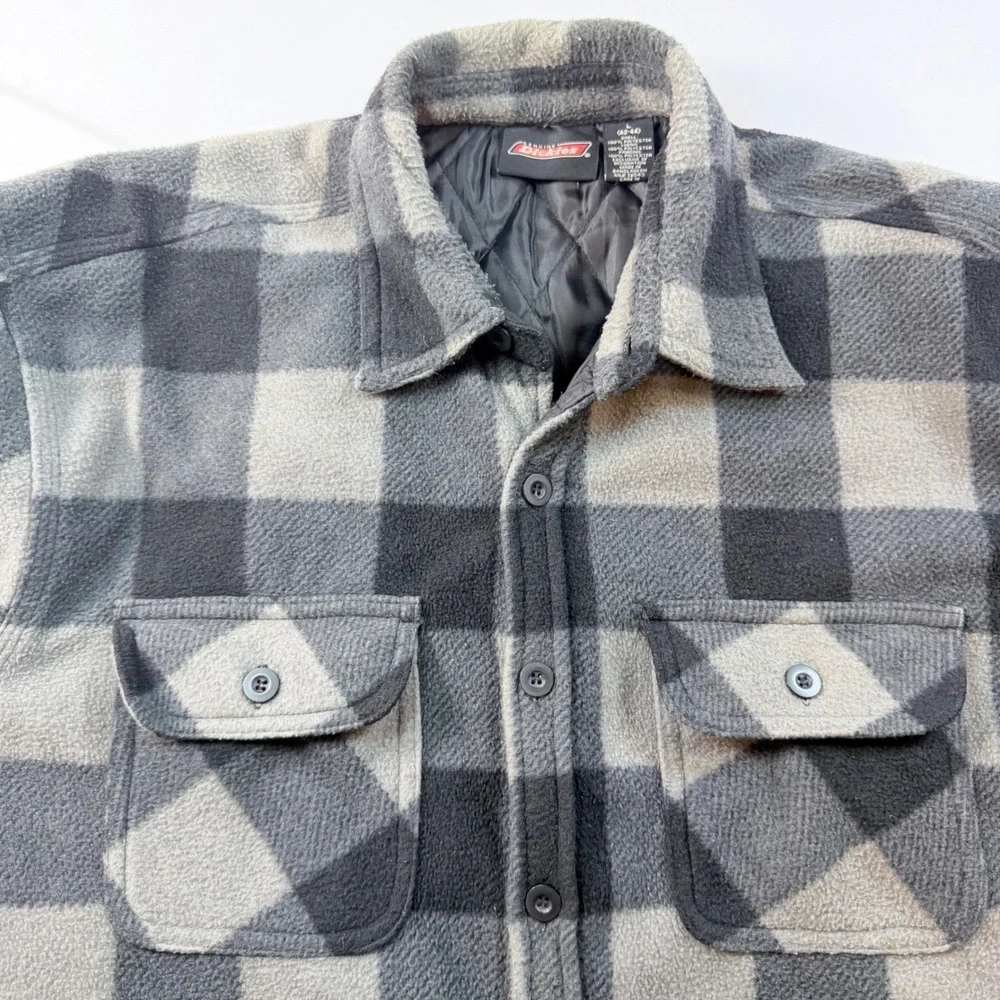 Dickies Quilted Fleece Shirt Jacket Mens L Gray Black Buffalo Plaid Insulated